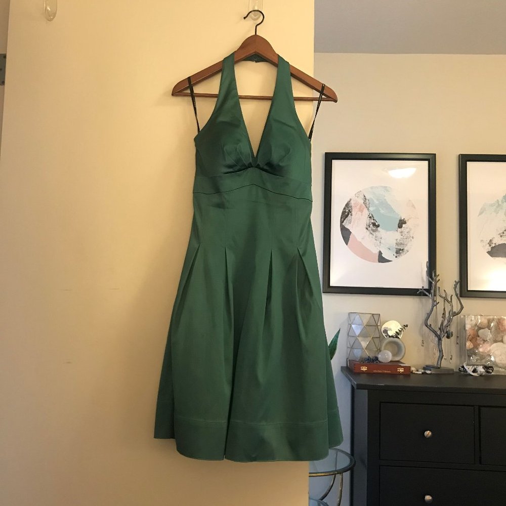 Satin Forest Green Halter-neck Dress